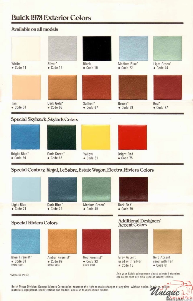 1978 Buick Exterior Paint Chart Page 1